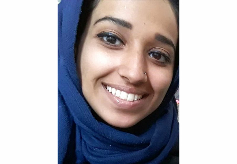 This undated image provided by attorney Hassan Shibly shows Hoda Muthana, an Alabama woman who left home to join the Islamic State after becoming radicalized online. Muthana realized she was wrong and now wants to return to the United States, Shibly, a lawyer for her family said Tuesday, Feb. 19, 2019. (Hoda Muthana/Attorney Hassan Shibly via AP)