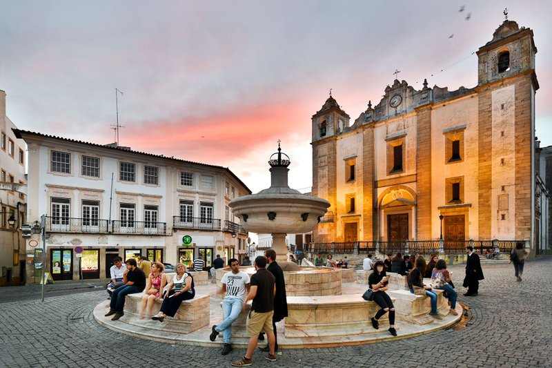 The 16th-century marble fountain, on Evora’s main square, was once an important water source. Now it’s a popular hangout for young and old.