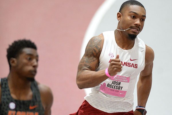 Arkansas' Josh Oglesby competes Saturday, Feb. 9, 2019, in the 200 meters during the Tyson Invitational in the Randal Tyson Track Center in Fayetteville. Arkansas' Josh Oglesby competes Saturday, Feb. 9, 2019, in the 200 meters during the Tyson Invitational in the Randal Tyson Track Center in Fayetteville.