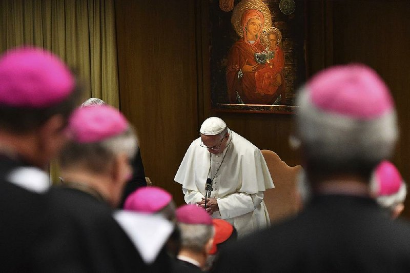 Pope Francis prays Thursday at the Vatican as he opens a summit on sexual abuse by clerics. “Hear the cry of the little ones who plead for justice,” Francis said, setting a firm tone for the four-day meeting. 