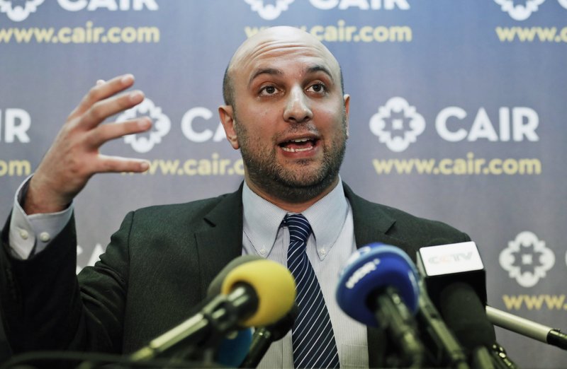 In this Jan. 30, 2017, file photo, attorney Gadeir Abbas speaks during a news conference at the Council on American-Islamic Relations (CAIR) in Washington. The federal government has acknowledged that it shares its terrorist watchlist with more than 1,400 private entities, including hospitals and universities, prompting concerns from civil libertarians that those mistakenly placed on the list could face a wide variety of hassles in their daily lives. (AP Photo/Alex Brandon, File)