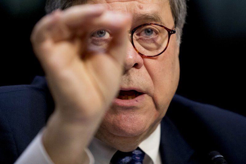 In this Jan. 15, 2019, file photo, then-Attorney General nominee William Barr testifies during a Senate Judiciary Committee hearing on Capitol Hill in Washington, Tuesday, Jan. 15, 2019. (AP Photo/Andrew Harnik, File)
