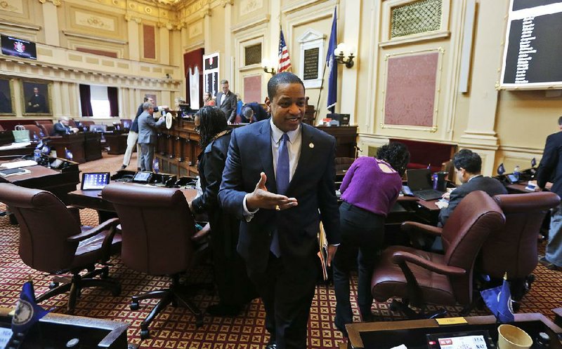 Virginia Lt. Gov. Justin Fairfax leaves the Senate floor Sunday after the chamber adjourned its 2019 session at the Capitol in Richmond.