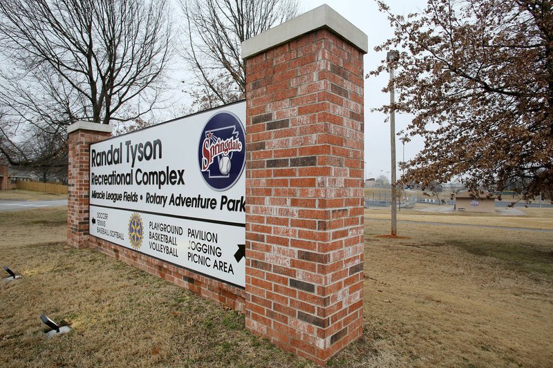 NWA Democrat-Gazette/DAVID GOTTSCHALK Signage at the Randal Tyson Recreational Complex is shown in Springdale. 