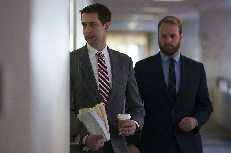 Sen. Tom Cotton, R-Ark., arrives Tuesday for testimony from Michael Cohen, President Donald Trump’s former lawyer, before a private hearing of the Senate Intelligence Committee. 