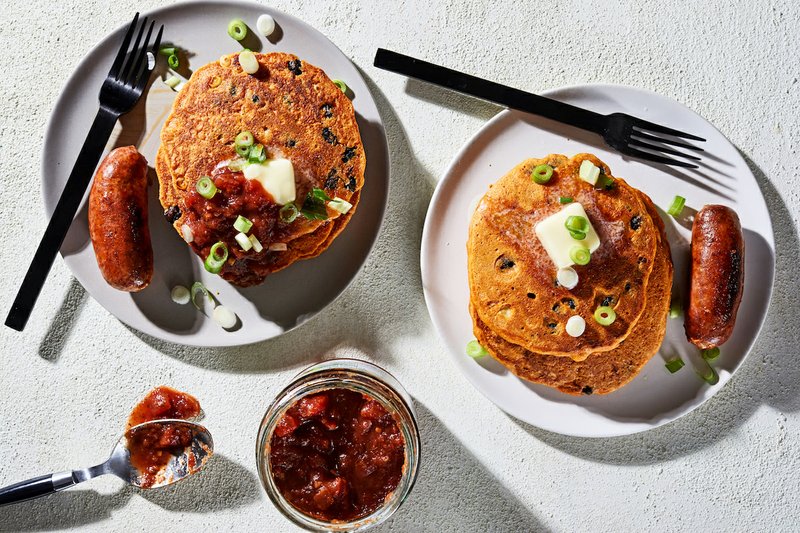 Chile corn pancakes. MUST CREDIT: Photo by Stacy Zarin Goldberg for The Washington Post.