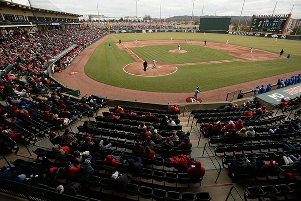 Arkansas fans fill the stands to watch the Razorbacks and Eastern Illinois Saturday, Feb. 16, 2019 at Baum-Walker Stadium in Fayetteville. 