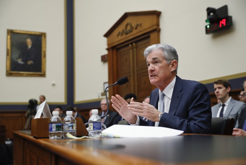 Federal Reserve Board Chair Jerome Powell gestures while speaking before the House Committee on Financial Services hearing on Capitol Hill in Washington, Wednesday, Feb. 27, 2019. (AP Photo/Pablo Martinez Monsivais)