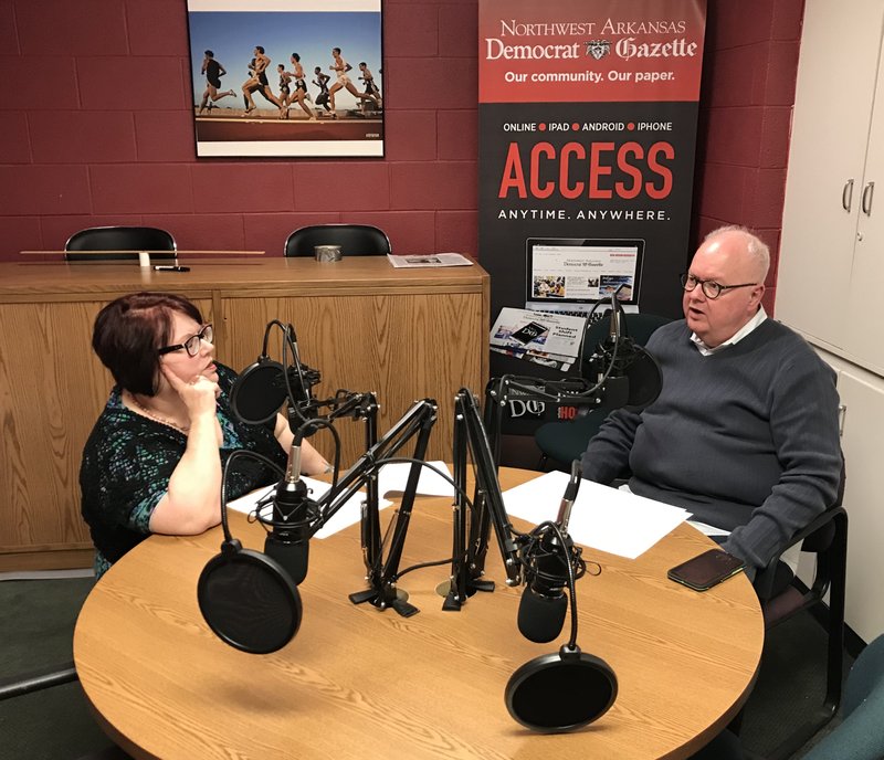 Features editor Becca Martin-Brown with Ed McClure, artistic director for Arkansas Public Theatre. 