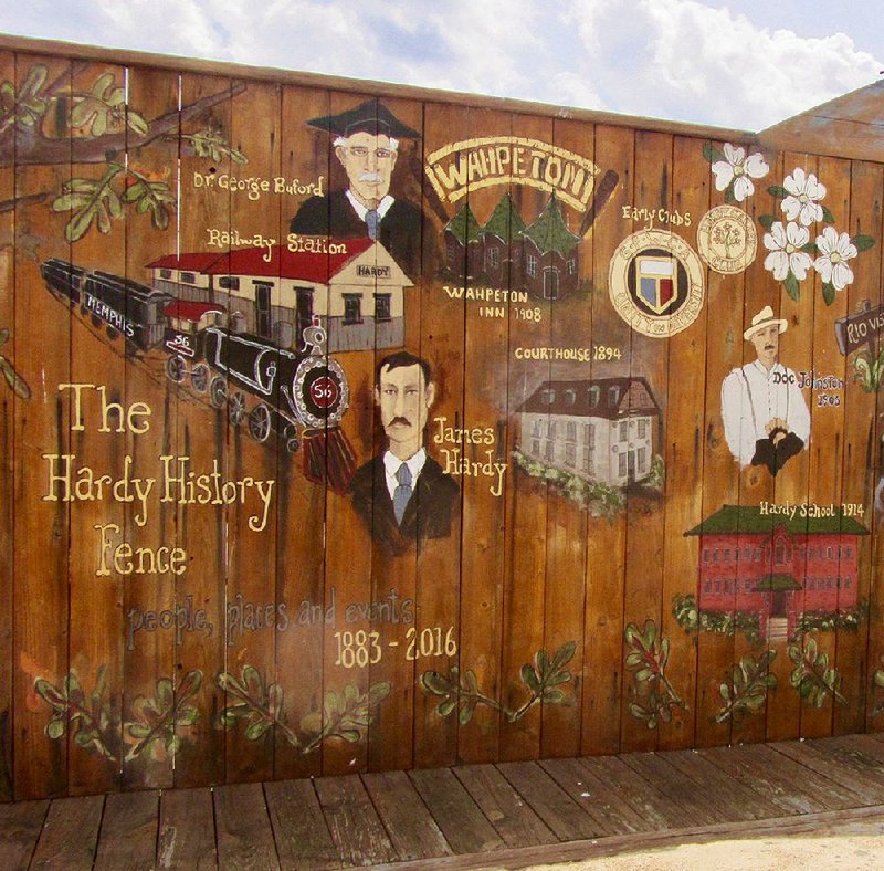 The Hardy History Fence portrays the past of that tourist town in the far north of Arkansas. 