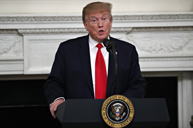 President Donald Trump speaks to the National Association of Attorneys General, Monday, March 4, 2019, in the State Dining Room of the White House in Washington. (AP Photo/Jacquelyn Martin)

