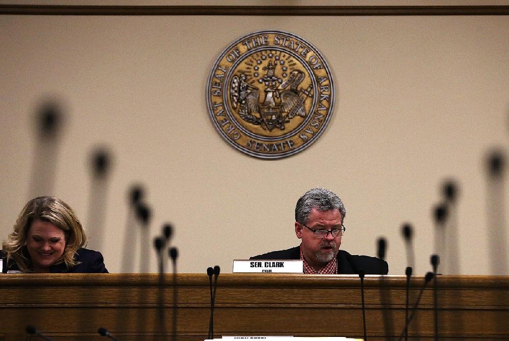 Senate Judiciary Committee Chairman Alan Clark waits for the start of the committee’s session Wednesday that included a sharp exchange between Clark and Sen. Stephanie Flowers. 