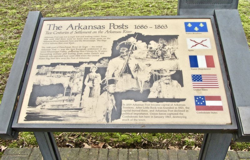 Special to the Democrat-Gazette/MARCIA SCHNEDLER
A sign along the walking path at Arkansas Post National Memorial details the former community's history.