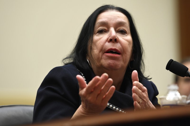 Christine Levinson, wife of Robert Levinson, a former FBI agent who vanished in Iran in 2007, testifies before the House Foreign Affairs Committee on Capitol Hill in Washington, Thursday, March 7, 2019. Levinson told a the House panel that she holds Iran responsible for the disappearance of her husband. But she also said three American administrations have failed to press Iran hard enough for his return. (AP Photo/Susan Walsh)