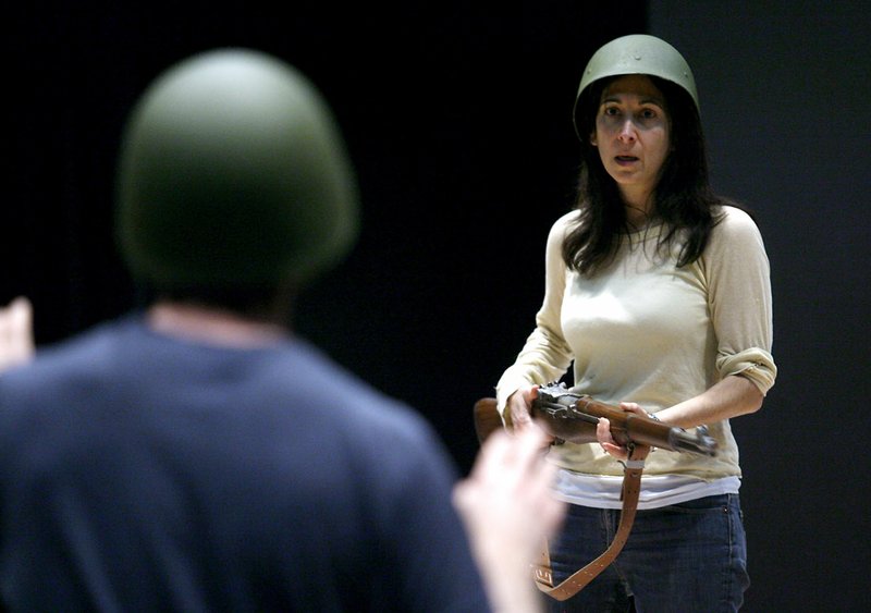 File Photo/JASON IVESTER
Amy Herzberg rehearses a scene in the original production of “My Father’s War,” written by Robert Ford and first produced by T2 in 2008. The play, based on a true story about Herzberg’s father, Art Herzberg, returns to the T2 stage in 2020.