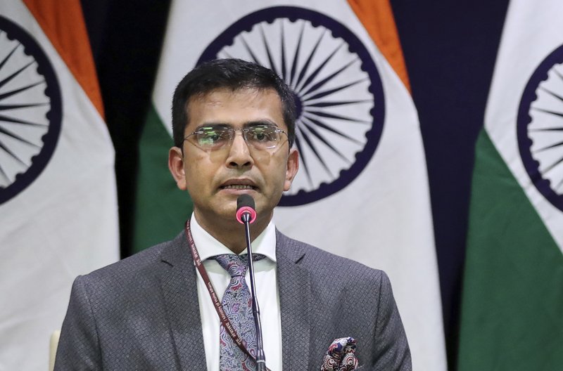  In this Feb. 27, 2019 file photo, Indian External Affairs Ministry spokesman Raveesh Kumar gives a press statement in New Delhi, India. 