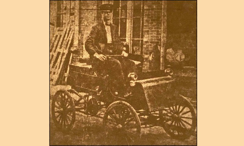 In the March 10, 1919, Arkansas Gazette, E.D. Battle shared a 1903 photo of him driving his steam-powered horseless carriage. (Arkansas Democrat-Gazette)