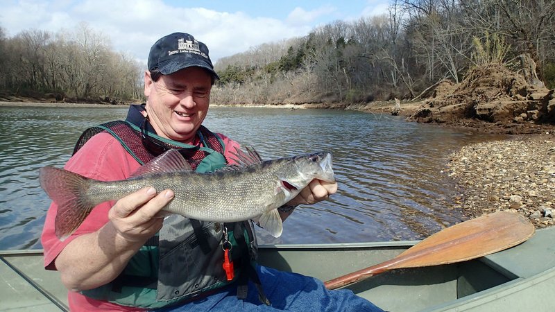 NWA Democrat-Gazette/FLIP PUTTHOFF Alan Bland of Rogers shows a walleye caught last March from the White River near Goshen. The fish bit a chartreuse-colored crank bait.