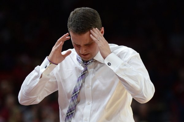 LSU coach Will Wade reacts to a foul call during play against Arkansas Friday, Jan. 11, 2019, during the first half of play in Bud Walton Arena in Fayetteville. Visit nwadg.com/photos to see more photographs from the game.