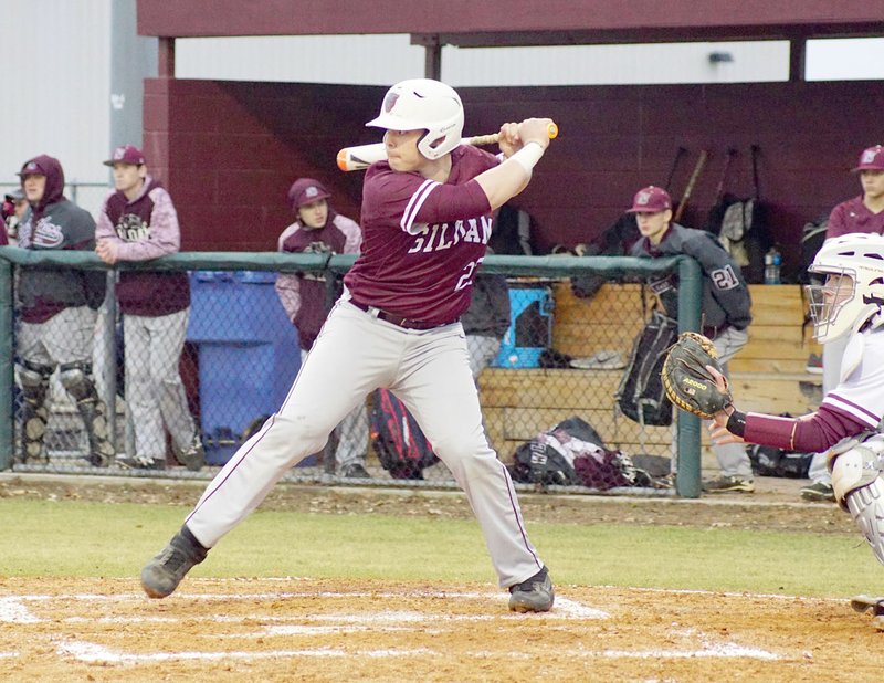 Randy Moll/Westside Eagle Observer Siloam Springs senior A.J. Serrano takes a cut against Gentry during a game March 1. The Panthers are scheduled to host Prairie Grove on Wednesday for their home opener and Beebe on Thursday in 5A-West Conference action.