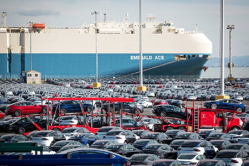 Tesla vehicles sit in a parking lot last month before being shipped to China from the Port of San Francisco. President Donald Trump said Wednesday he is willing to be flexible on the timing of a trade summit with Chinese leader Xi Jinping. 