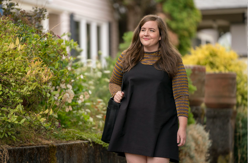 Aidy Bryant in a scene from the Hulu series, "Shrill." The six-part comedy is based on Lindy West's memoir, "Shrill: Notes from a Loud Women." (Allyson Riggs/Hulu via AP)
