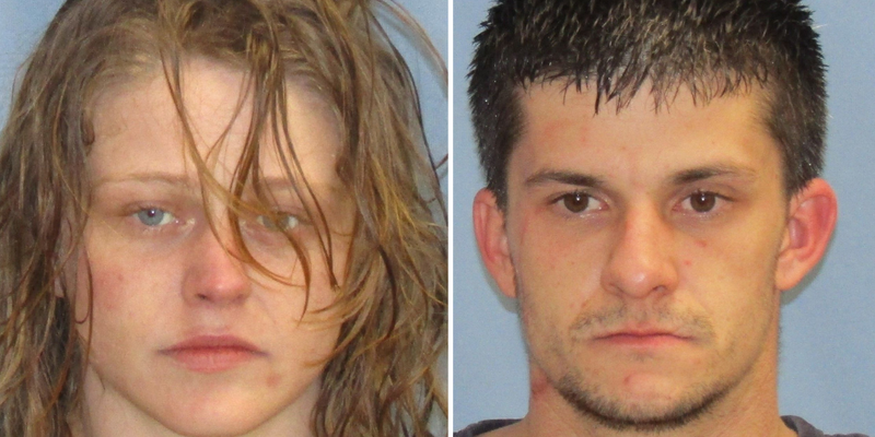 Cari Williams, 25, and Dustin Moore, 25, are shown in these Pulaski County jail booking photos.