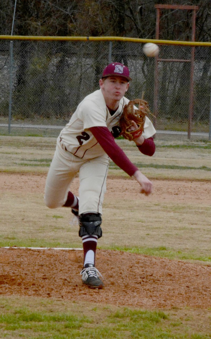 Graham Thomas/Siloam Sunday Siloam Springs senior Landon Ellis got the win on the mound in game one Thursday against Beebe. Ellis pitched 4 2/3 scoreless innings with five strikeouts.