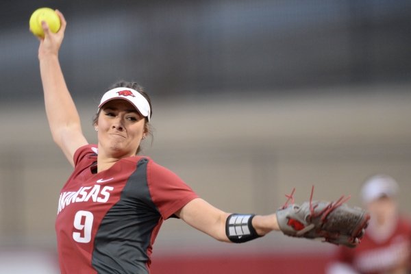 Arkansas starter Autumn Storms delivers a pitch against Southeast Missouri Thursday, Feb. 21, 2019, during the fourth inning at Bogle Park on the university campus in Fayetteville.