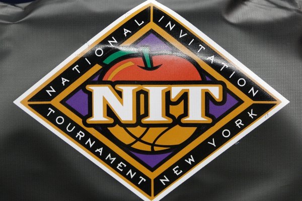 An NIT logo on the back of a chair during the second half of an NIT college basketball game in Charlottesville, Va., Tuesday, March 19, 2013. Virginia won 67-56. (AP Photo/Steve Helber)