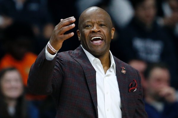 Arkansas head coach Mike Anderson reacts during the second half of a first round NCAA National Invitation Tournament college basketball game against Providence in Providence, R.I., Tuesday, March 19, 2019. (AP Photo/Michael Dwyer)