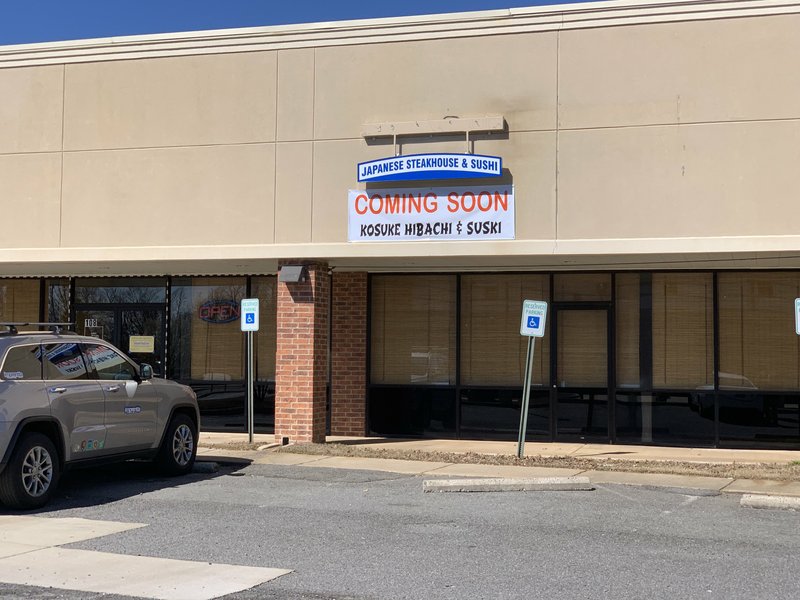 Arkansas Democrat-Gazette/ERIC E. HARRISON

A banner briefly proclaimed the coming soon of Kosuke Hibachi & “Suski” as a replacement for the short-lived Kendo Japanese Steakhouse & Sushi at 1800 Club Manor Drive, Maumelle. A more permanent-looking sign has since replaced the banner.