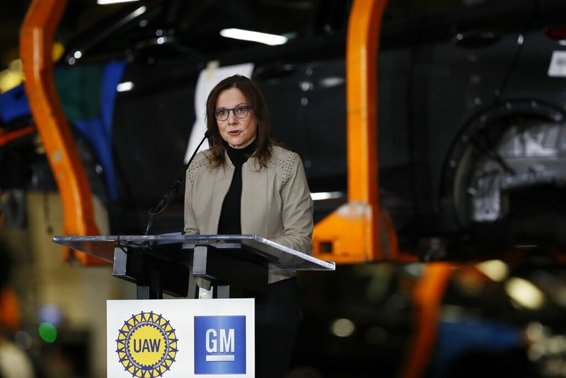 General Motors Chairman and CEO Mary Barra announces the company investment of $300 million in its Orion Township, Mich., assembly plant to produce a new Chevrolet electric vehicle, Friday, March 22, 2019, in Orion Township, Mich. (AP Photo/Carlos Osorio)