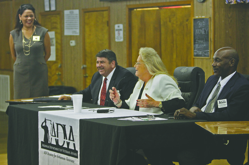 Q&A: From left, Gina Chandler, assistant director of veteran services, William (Bill) Wussick, assistant director of veteran cemeteries, Kathie Gately, assistant director of veteran homes and veteran service officer Andrew Anderson answer questions for veterans during a town hall meeting at the Roy V. Kinard American Legion Post 10 in El Dorado on in August 2017. File photo