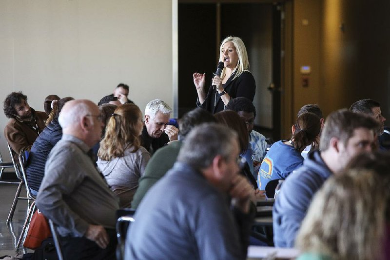 Jeana Williams, associate director of education at the Arkansas Public School Resource Center, speaks to teachers during a training session at North Little Rock High School in this March 2019 file photo. Students were out of school on that teacher training day. 