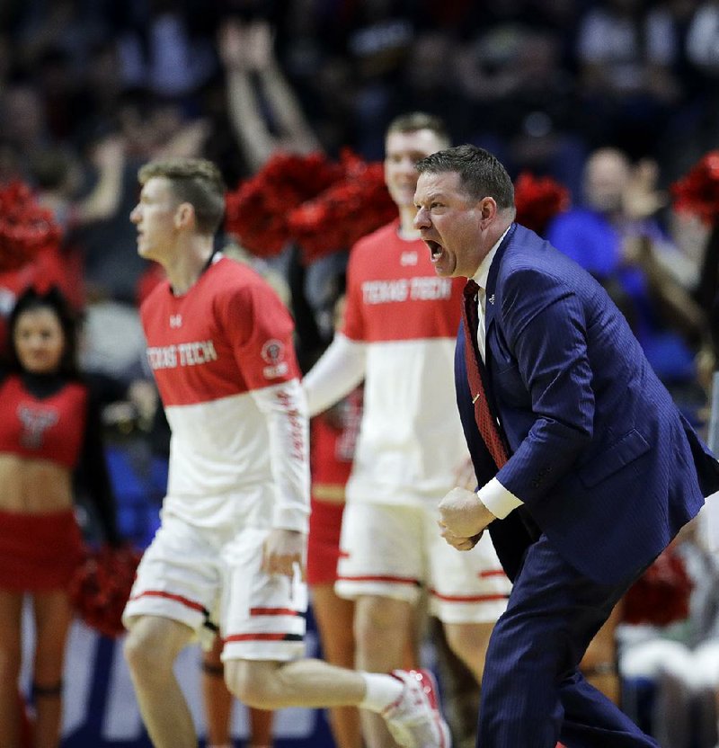 Texas Tech Coach Chris Beard exhorts his players during the Red Raiders’ 72-57 victory over Northern Kentucky in the NCAA Tournament on Friday in Tulsa.
