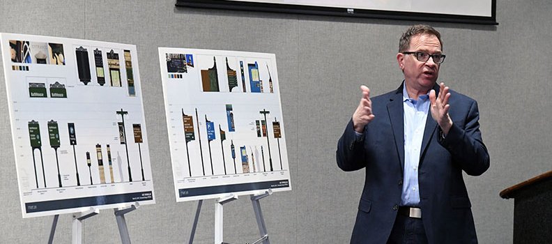 The Sentinel-Record/Grace Brown- Glen Swantak speaks during a stakeholders meeting with consulting firm assisting the city on designing wayfinding system at the Hot Springs Convention Center on Thursday, March 21, 2019. 