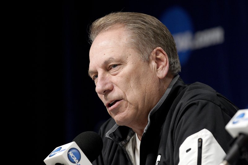 Michigan State coach Tom Izzo speaks during a news conference at the NCAA men&#x2019;s college basketball tournament in Des Moines, Iowa, Friday, March 22, 2019. Michigan State faces Minnesota in the second round on Saturday. (AP Photo/Nati Harnik)