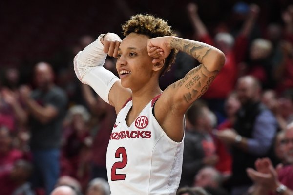 Image from Arkansas' 88-80 win over Houston Thursday March 21, 2019 at Bud Walton Arena in Fayetteville during the first round of the Women's National Invitational Tournament.