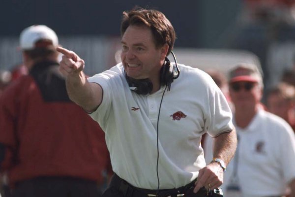 Arkansas coach Houston Nutt coaches from the sidelines during the second half of the 2000 Cotton Bowl in Dallas.