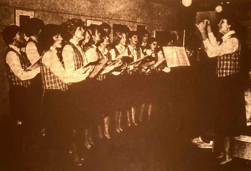 This photo of the Happiness Singers was published with Betty Woods' society column in the Dec. 20, 1981, Arkansas Democrat. Directing the chorus was Becky Slater. (Arkansas Democrat-Gazette)