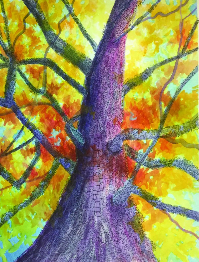 Paint: ”Rooted” watercolor and ink, called “the painting that started the idea for the show” by artist Holly Tilley.