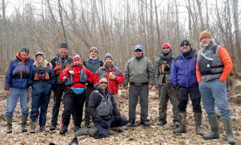 NWA Democrat-Gazette/DAVID GOTTSCHALK Part of the group (from left) David Gottschalk, Dena Turner, Rich Hall, Amanda Kay Whelchel-Harris, Greg Adams, Ryan Wise (kneeling), Wes Montgomery, Dan Held, Patrick Davis, Eric McMillan and Bob Kramer February 18, 2019, following a lunch break while paddling from Kyles Landing Campground down river 11 miles to the Ozark Campground on the Buffalo River.

AN OUT BUFF 3-26 04

AN OUT BUFF 3-26