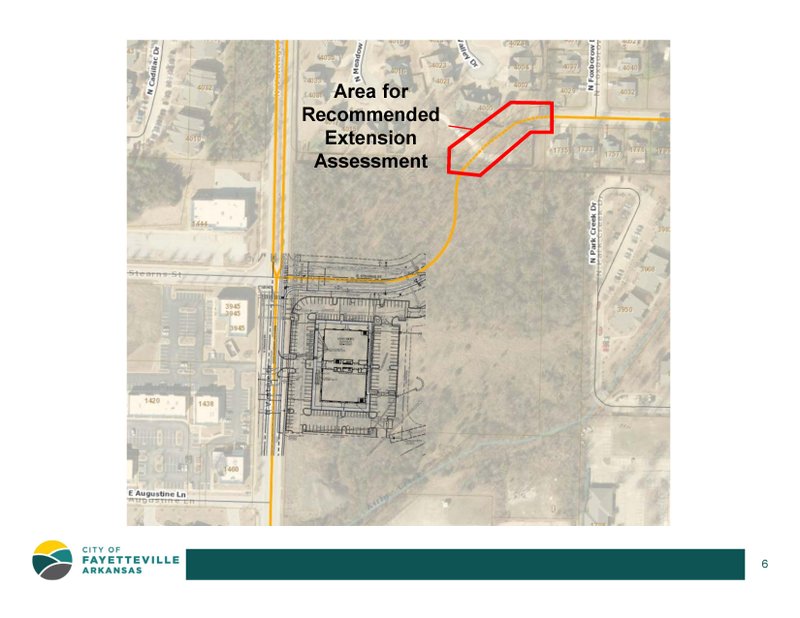 Courtesy/CITY OF FAYETTEVILLE A possible connection of East Stearns Street to North Vantage Drive is shown northeast of a planned development of an office building. City staff told the Planning Commission on Monday that the completed connection is not part of the proposed development, but is included on the city's overall streets plan.