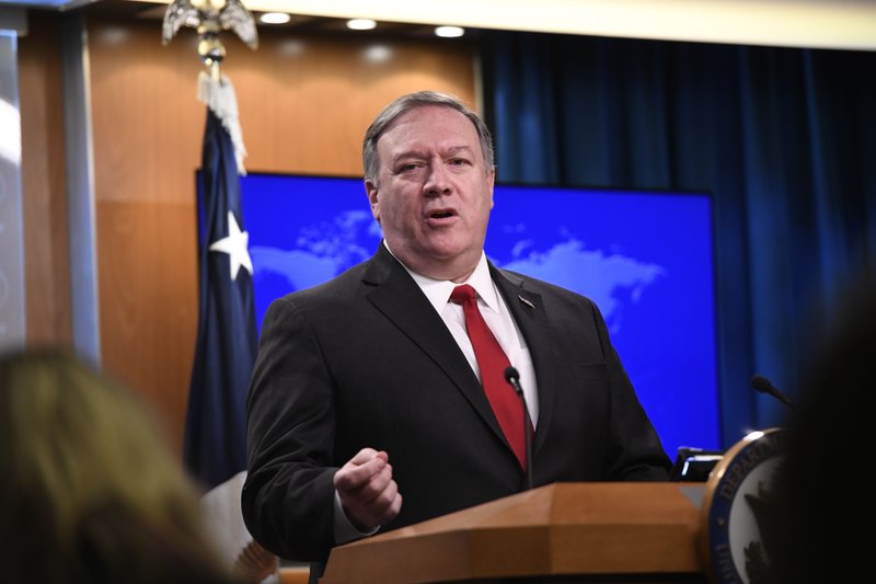 Secretary of State Mike Pompeo answers a question during a news conference on Tuesday, March 26, 2019, at the Department of State in Washington. (AP Photo/Sait Serkan Gurbuz)
