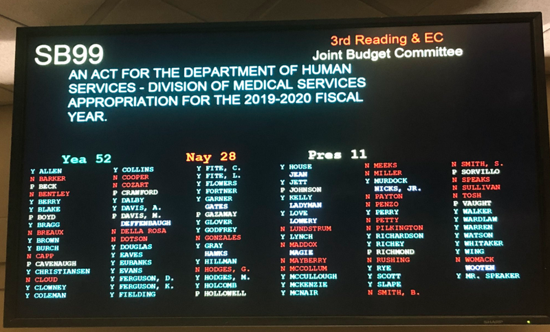 This screen shows how Arkansas House members voted on Senate Bill 99.