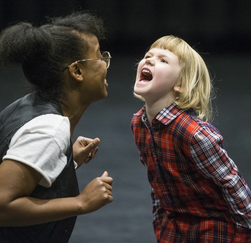 NWA Democrat-Gazette/BEN GOFF @NWABENGOFF Willow Blanchard, 4, of Bella Vista auditions with casting director Dayna Dantzler during the local call for the role of Lulu, the lead character's daughter in the upcoming production of "Waitress."