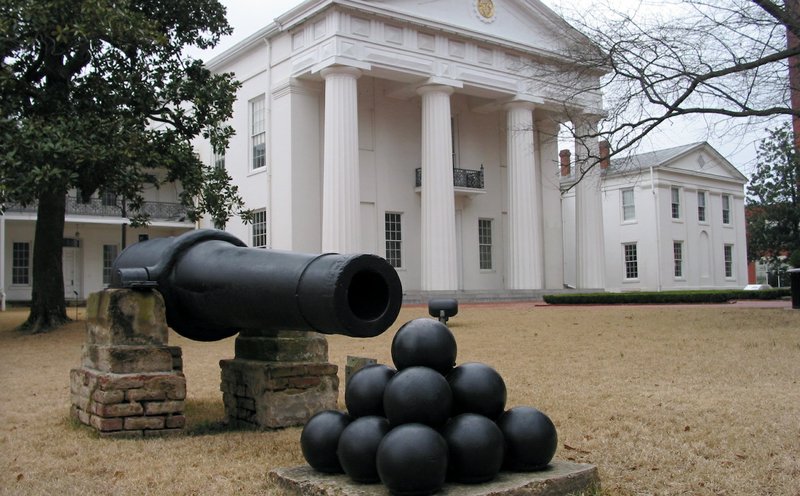 The Lady Baxter cannon stands guard on the lawn of the Old State House. (Democrat-Gazette file photo)