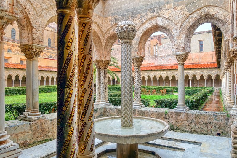Surrounding Monreale Cathedral’s cloister, 228 twin columns feature intricately carved capitals and Moorish-influenced mosaics. Photo by Sarah Murdoch via Rick Steves' Europe