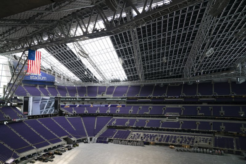 The roof section of darkening curtains is 55% complete at U.S. Bank Stadium in Minneapolis, Minn., on Tuesday, March 5, 2019. 